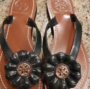 Tory Burch Navy Blue Flowered Sandals
